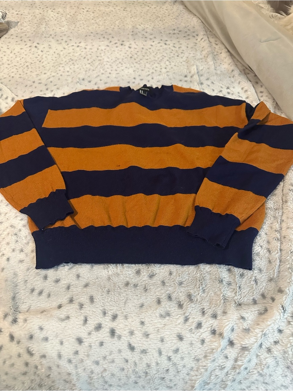 Forever 21 Striped Crewneck Sweater - Navy & Brownish Orange